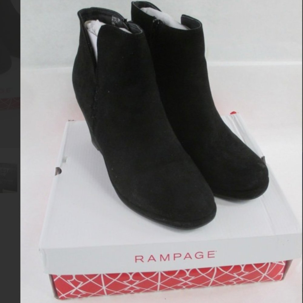 NIB Rampage Suede Black Wedge Booties 9M